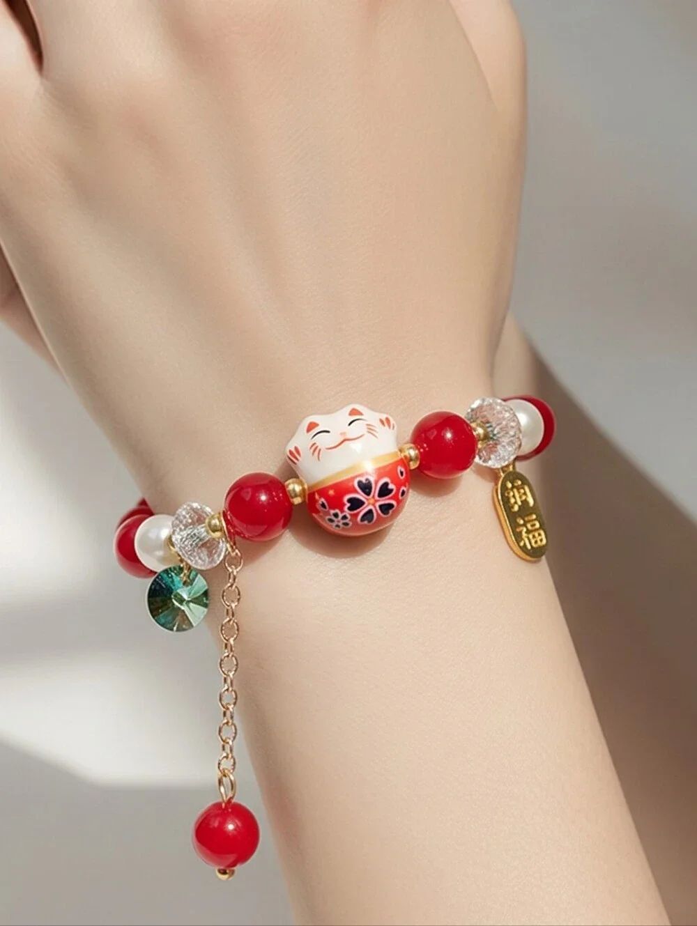 Lucky Waving Cat Red Beaded Bracelet 🐱❤️ Chinese New Year Kawaii Charm Gift